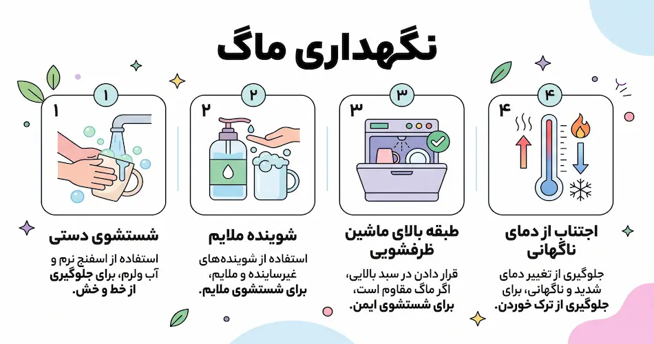 نگهداری و شست‌وشوی درست ماگ عاشقانه