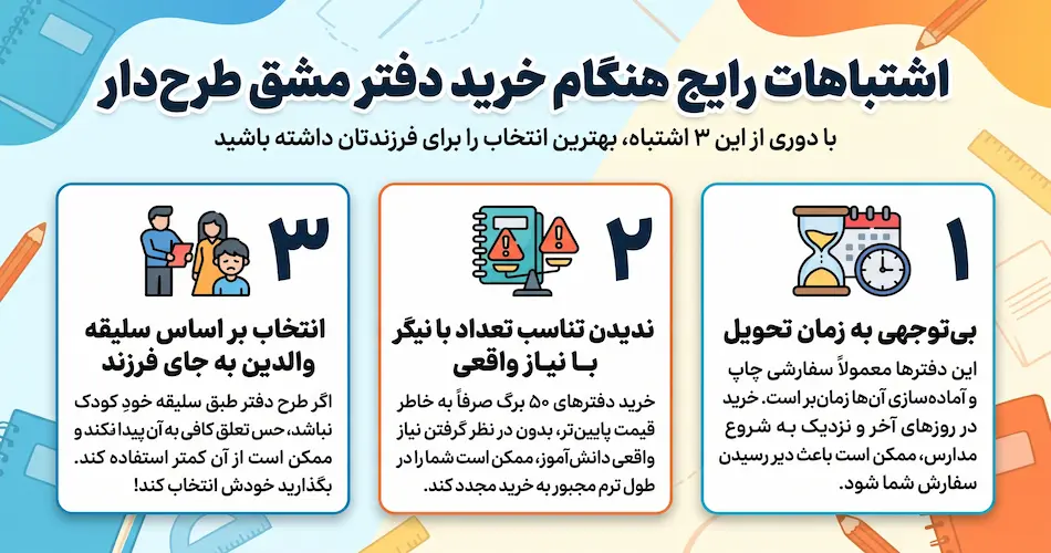 اشتباهات رایج هنگام خرید دفتر مشق طرح دار